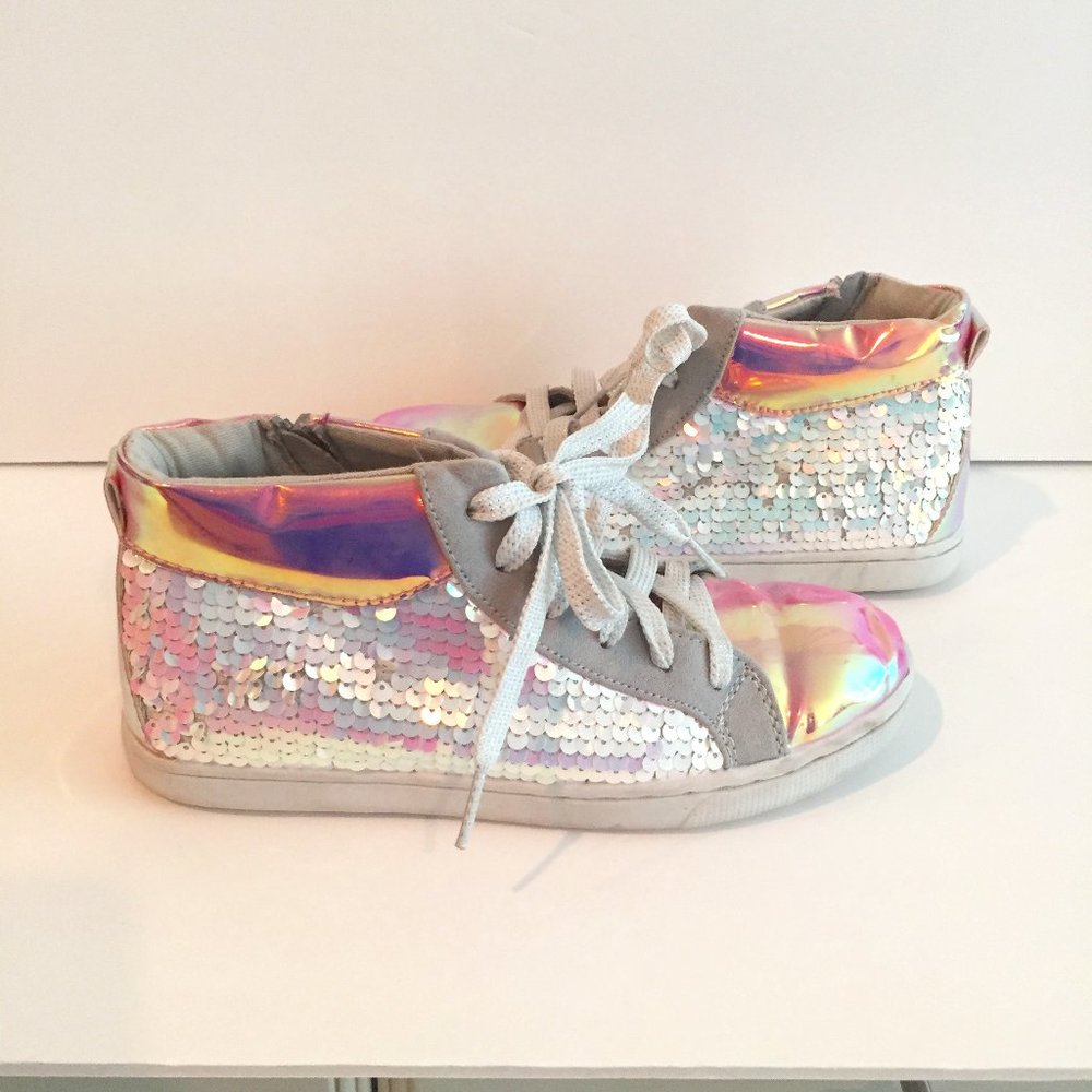 Justice Holographic & Sequin High Top Sneakers  6Y